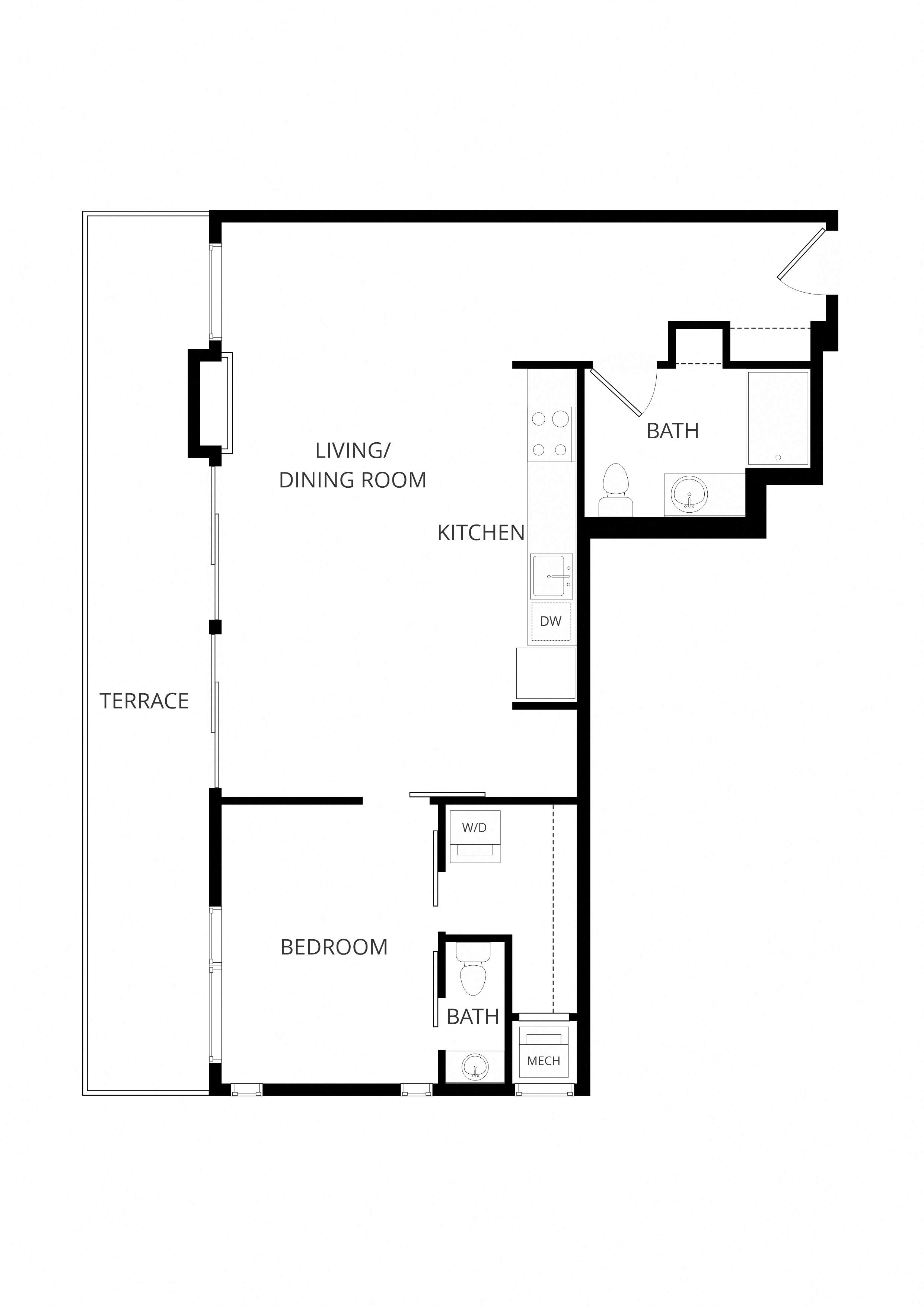 One Bedroom E - 3021 Holmes floor plan